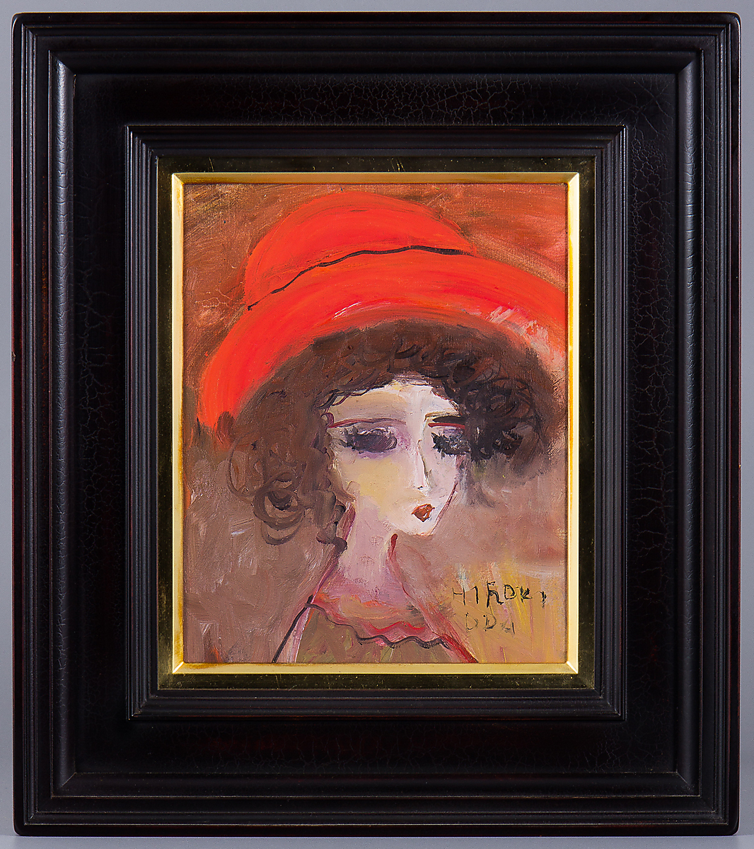 織田広喜(織田廣喜)「少女」油彩 共シール付 額装