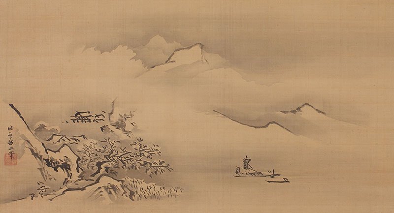 模写/狩野探幽/古画紅葉山水図/山水図/江戸時代/掛軸/名家伝来/AD-990