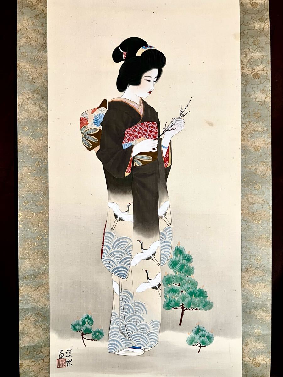 掛け軸 杉浦契雪 『 夜桜 』 絹本 希少 軸装 茶道具 掛軸 美品 です