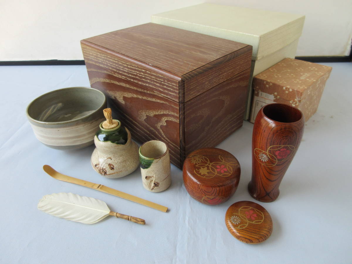 ほぼ未使用 茶道具 桑 短册箱 茶箱 茶道具一式 十二点セット 野点 ほぼ