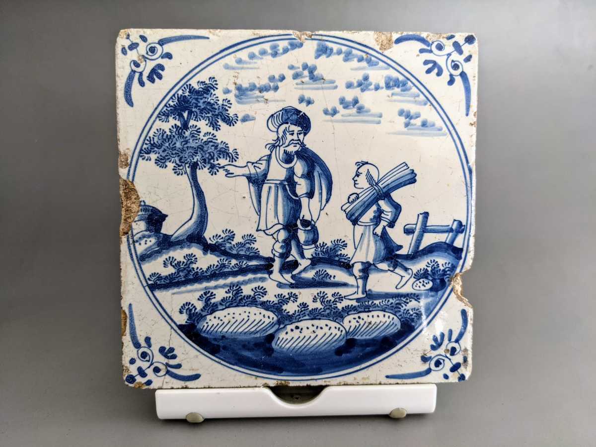 17世紀 オランダ 厚みのある 色絵デルフトタイル デルフトタイル 17