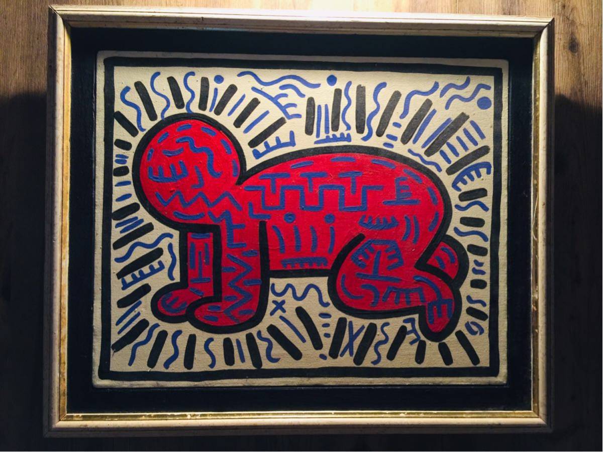 キースヘリング／Keith Haring 油彩画 模写【肉筆サイン、証明書