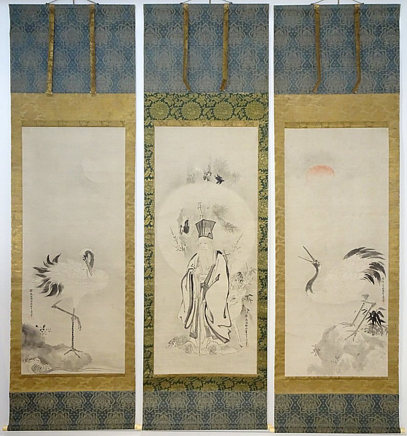 掛け軸】 狩野探幽 「三幅対」 絹本 江戸前期 狩野派中興の祖