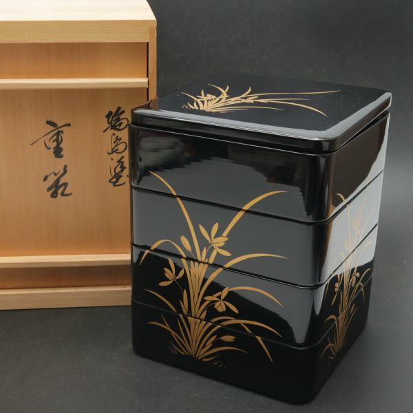 極美品】輪島塗 わじま慶塚 竹に雲蒔絵 四段重箱