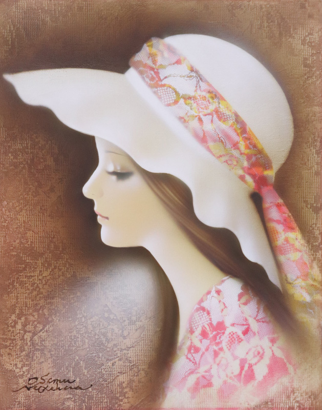 油絵絵画中原脩(中川脩)花飾りのプロフィール油絵