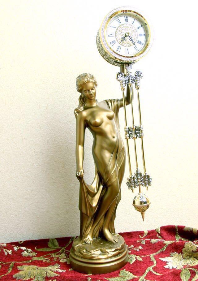 ○CITIZEN シチズン 女神像 ブロンズ調 置時計 クオーツ 振り子時計