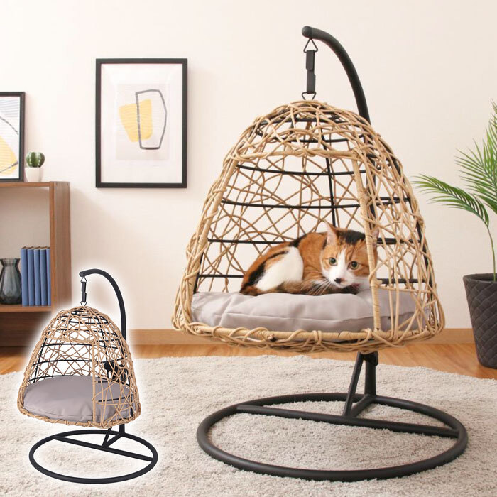 ハンギングチェア ペット用 ラタン アジアン ゆりかご ネコ家具