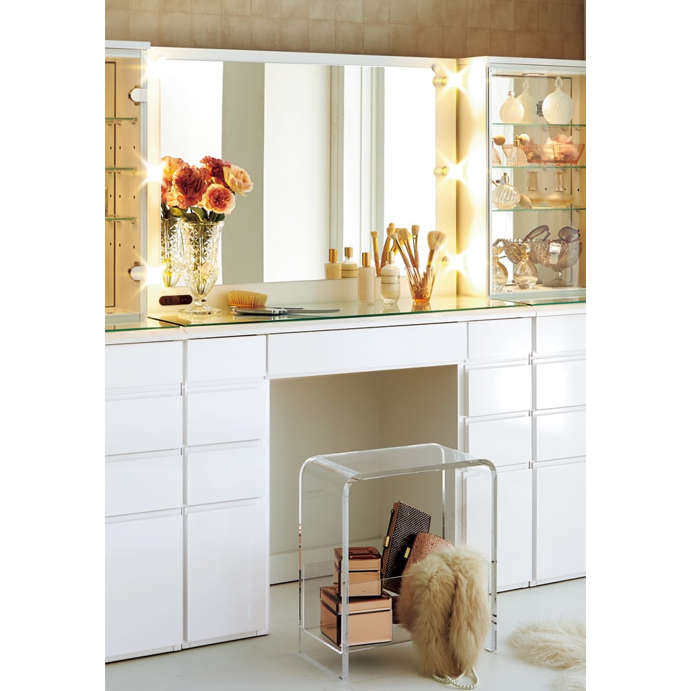 本日限定ドレッサー コンパクト 白 3色LED ライト収納沢山 化粧台