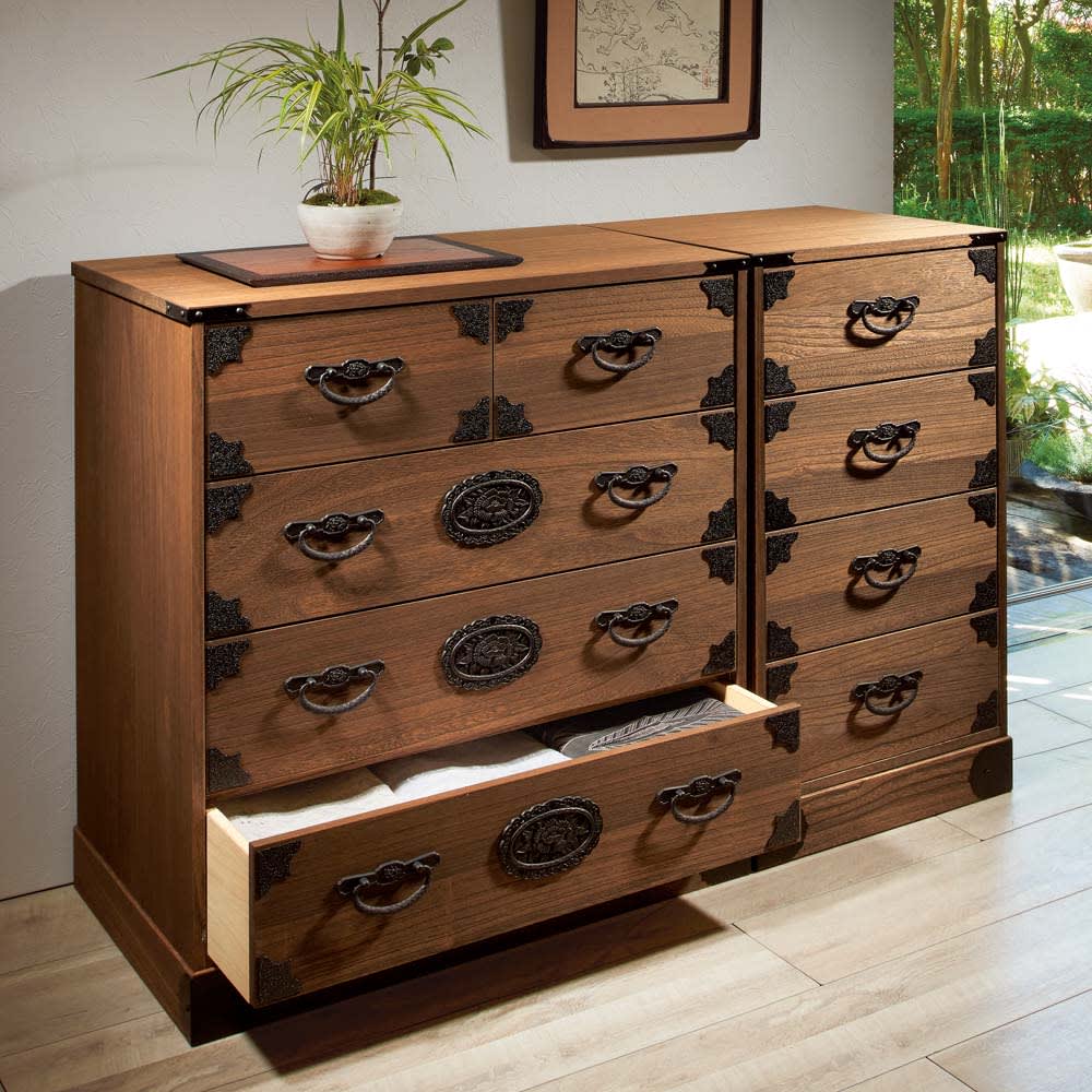 民芸家具和箪笥2点セット（三段四つ引き＋引き戸チェスト）木製桐材