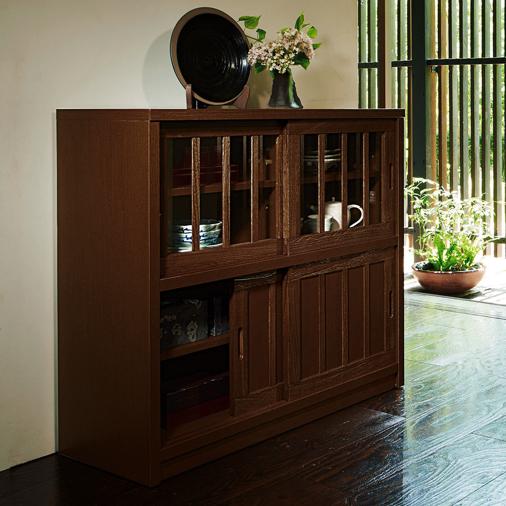 水屋箪笥木製キャビネット 食器棚キッチンラック