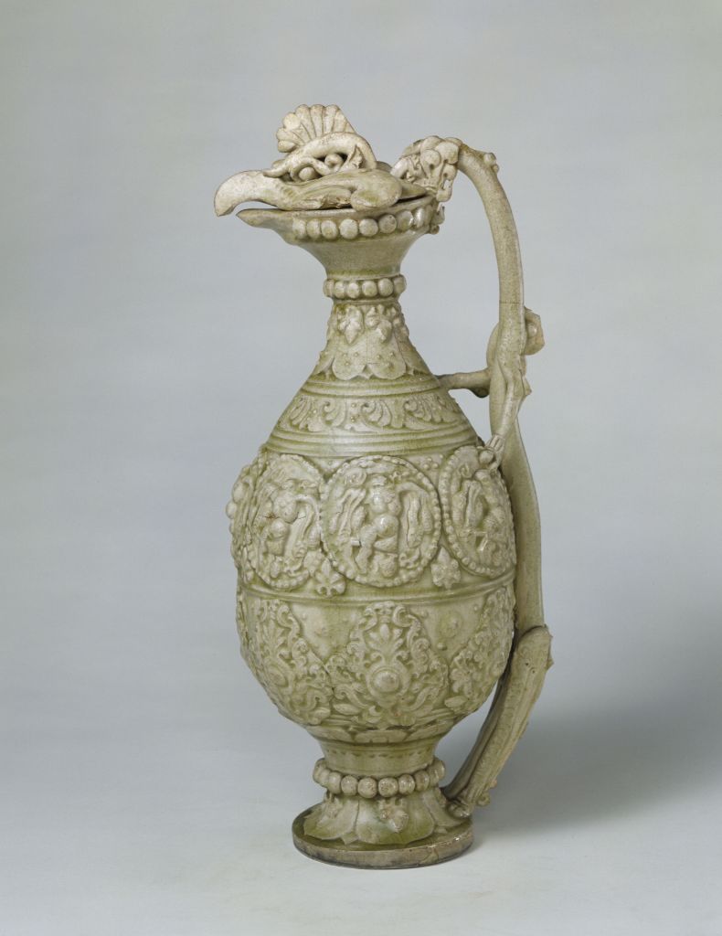 青釉塑贴人物纹凤首龙柄壶- 故宫博物院