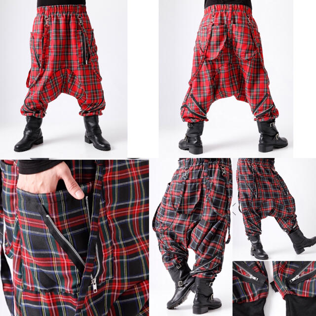 MADARANINGEN 京 ボタンフライ タータンチェック サルエルパンツ