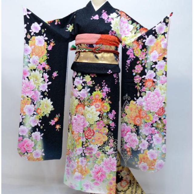 振袖 アンティーク 単衣 貝桶 御所車 花模様 着物 024w 【公式通販】