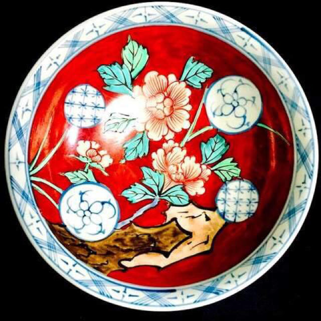 有田焼 佐藤走波 在銘 五代 染錦鳥花文 大鉢 19㎝ 有田焼 佐藤走波 在