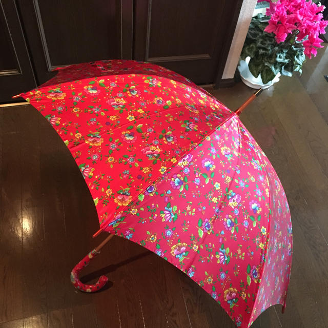④レトロ 昭和の傘 女の子 赤 50cm 未使用 未開封 アンティーク 可愛い