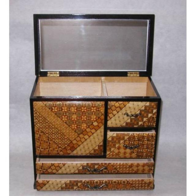 寄木箪笥 木象嵌 3段チェスト サイドボード 整理箪笥 寄木細工 鍵付き