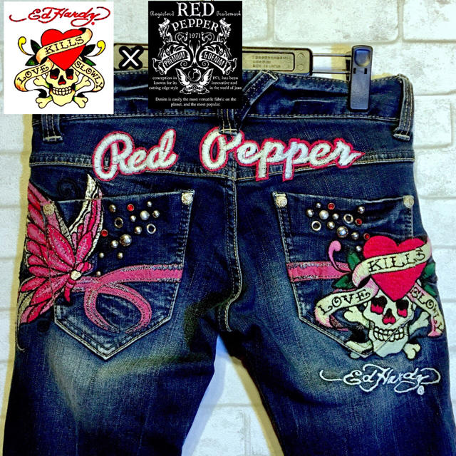 レア】レッドペッパーエドハーディーデニムパンツ刺繍