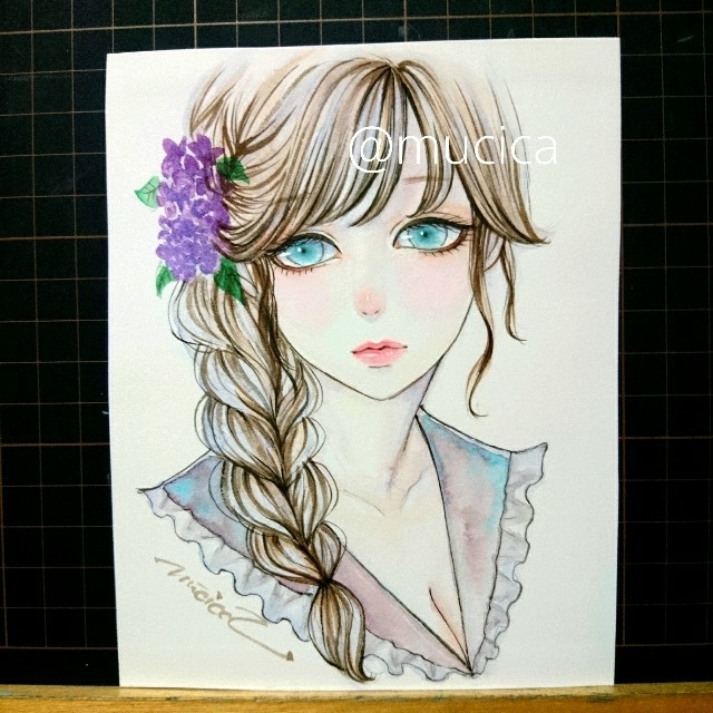 専用絵画水彩画手描きイラスト女性美人画