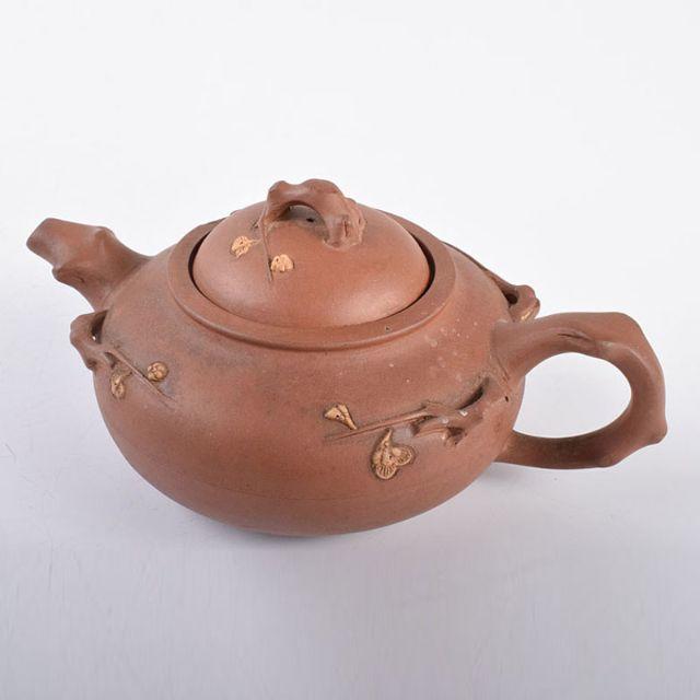 中国紫砂朱泥楼閣山水文急須茶壷在銘N6652