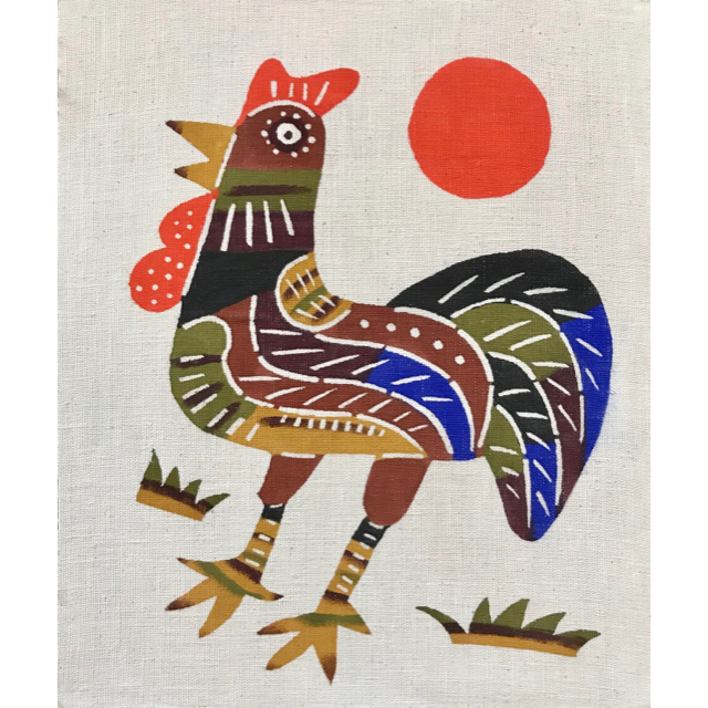 柚木沙弥郎 鶏 染絵 型絵染 型染 民芸 タペストリー テキスタイル