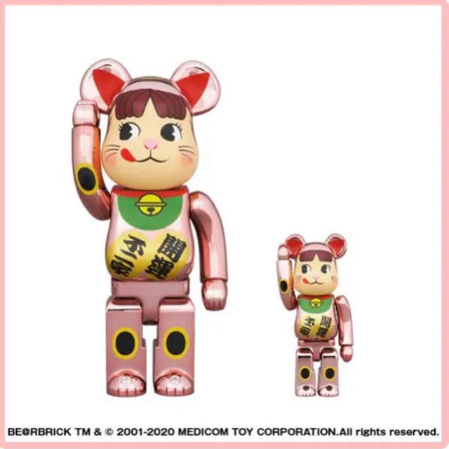BE@RBRICK 招き猫 ペコちゃん 桃金メッキ 100％ ＆ 400％