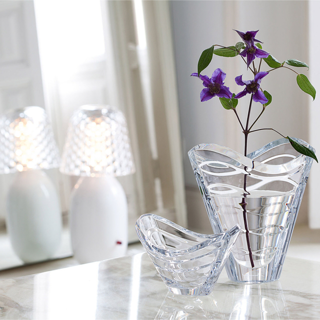 Baccarat 花瓶 ✯ レア 逸品 Baccarat ウェーブ ベース 青 クリスタル