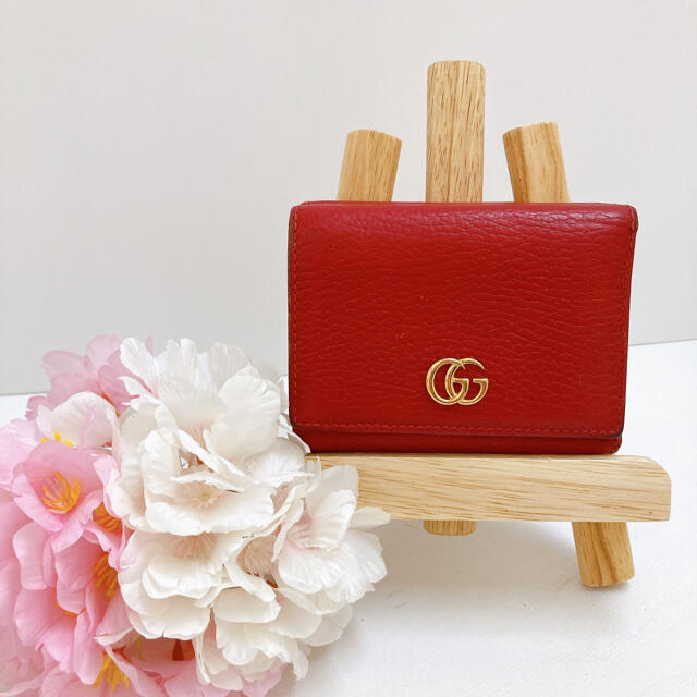 GUCCI】 プチ マーモント レザー 三つ折りウォレット レッド