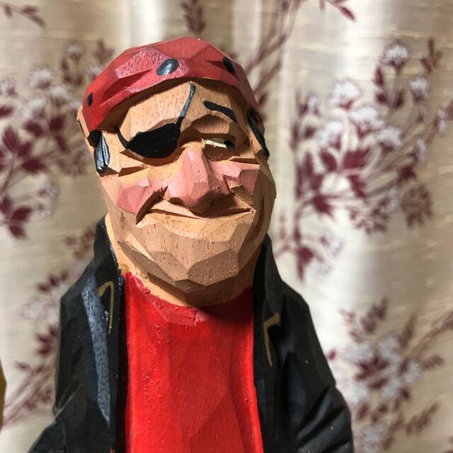 木彫り海賊人形6体セット 90センチ舵輪付き 60センチ 木彫り海賊人形6