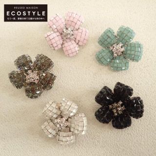 美品 FOXEY フラワーブローチ ラインストーン オレンジ フォクシー 美