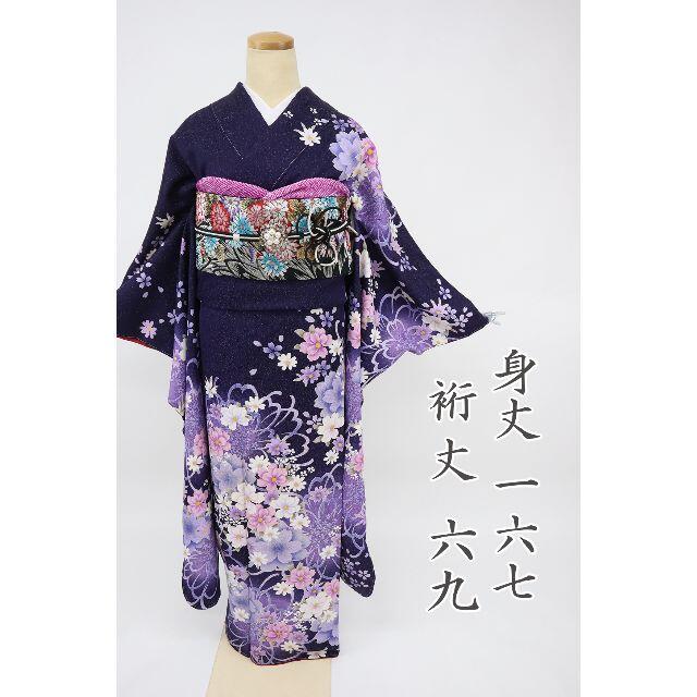 振袖＊長尺♪桜の花々模様 紫色銀通し地 成人式卒業式