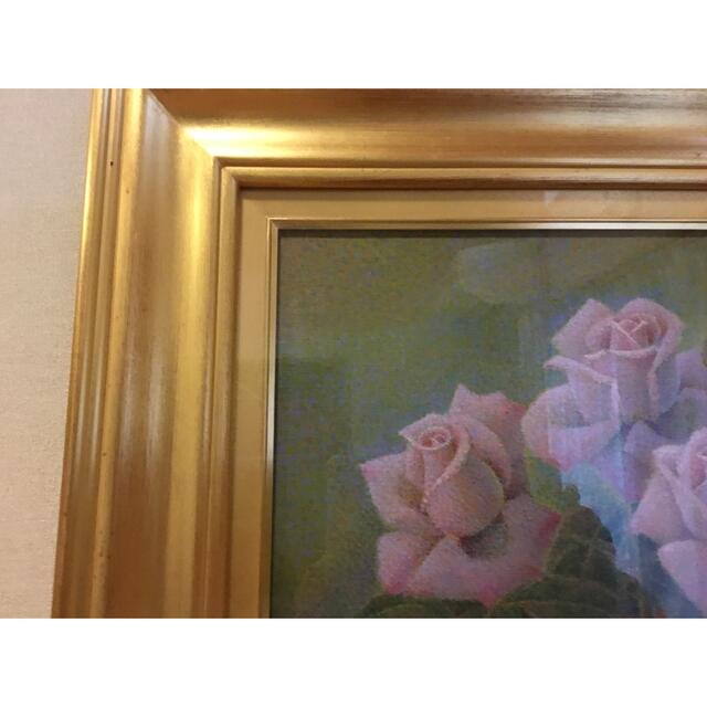 お値下げ油絵佐藤哲郎麗しい薔薇の絵『爽風』一滴の雫美しい点描画4号