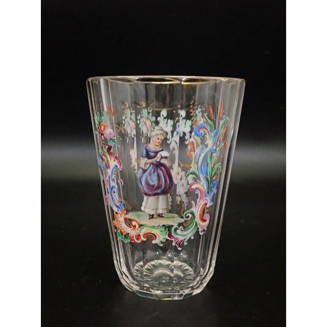 19世紀 ロブマイヤー 金彩 貴婦人文様 グラス エナメル 貴人 貴族 カリ