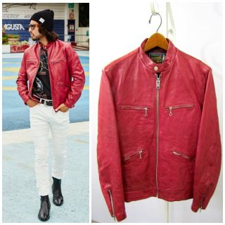 ヒステリックグラマー シングルライダースジャケット 羊革 0263LB01 赤