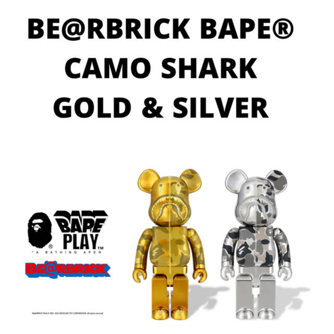 BE@RBRICK BAPE SHARK 1000％ GOLD SILVER
