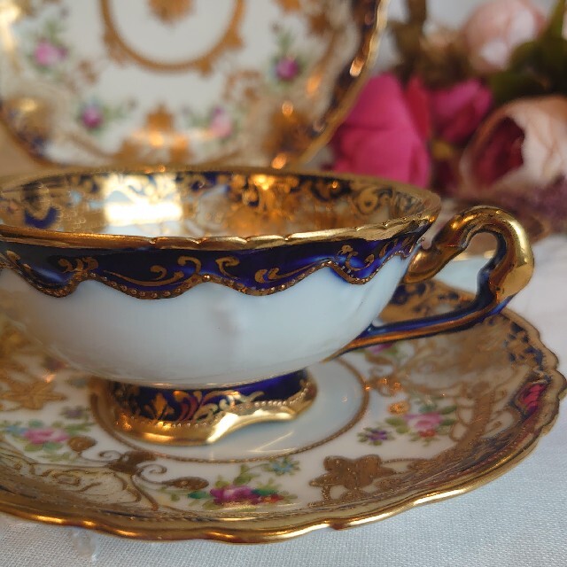 美品】オールドノリタケ 金盛り ティーカップ ソーサー 3小皿セット