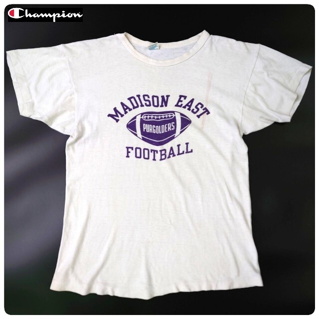 70s champion バータグ 染込み フットボール Tシャツ ビンテージ