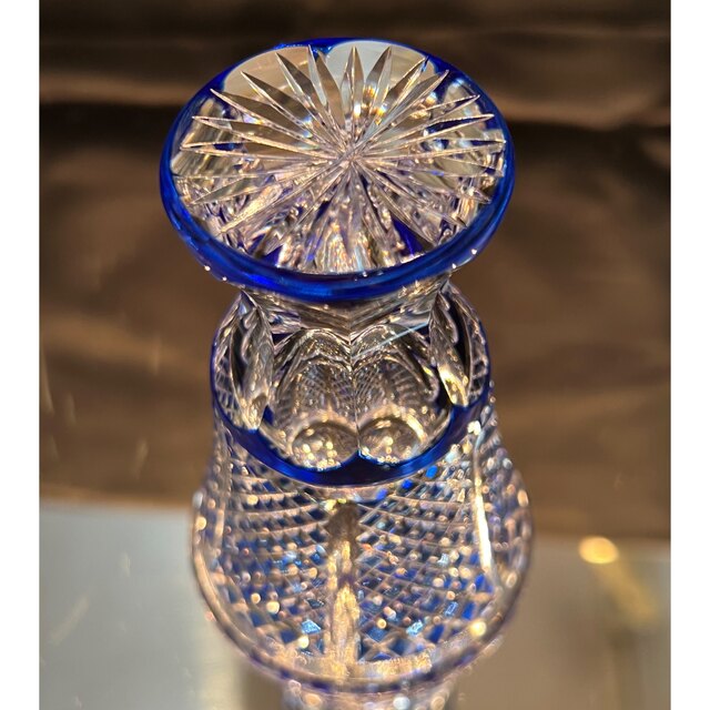 薩摩切子 紗綾高杯BL L-2033 カメイガラス 薩摩切子 紗綾高杯BL