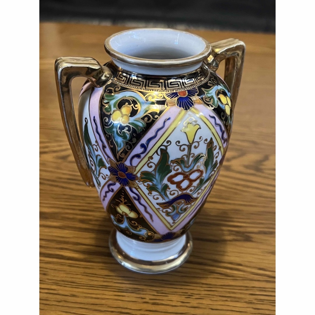 希少 オールドノリタケ Noritake 丸木印 ピンク色 盛上 踊る裸女 花瓶