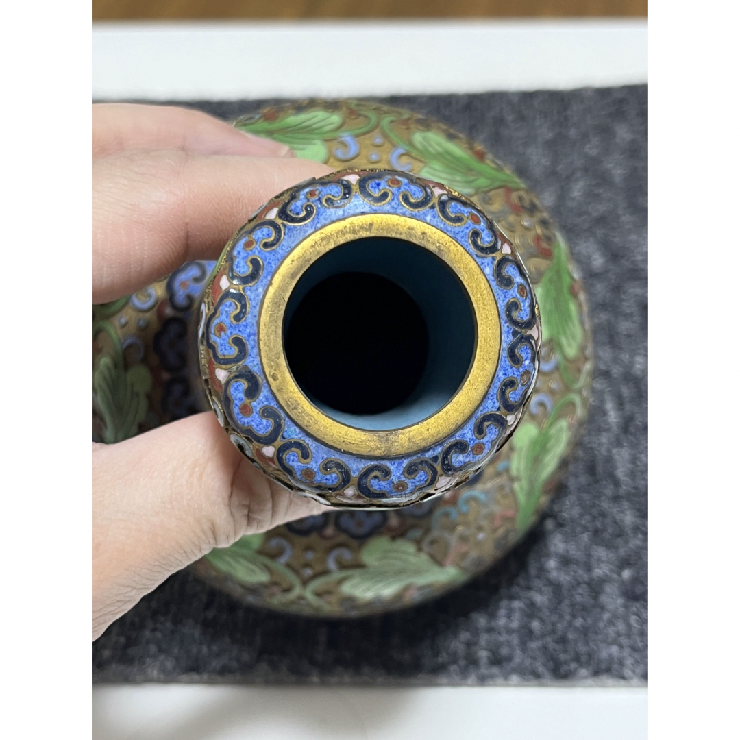 七宝焼 中国美術 花瓶 景泰藍 花入 大壺 高さ39cm 特大サイズ 細密彫刻