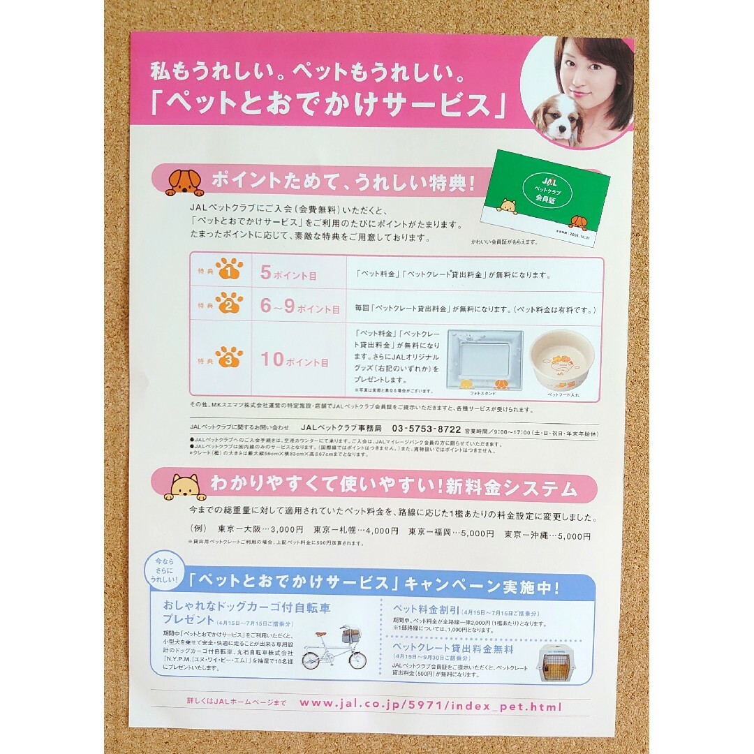 超貴重◇矢田亜希子◇2003年 JAL「ペットとおでかけサービス」の非売品