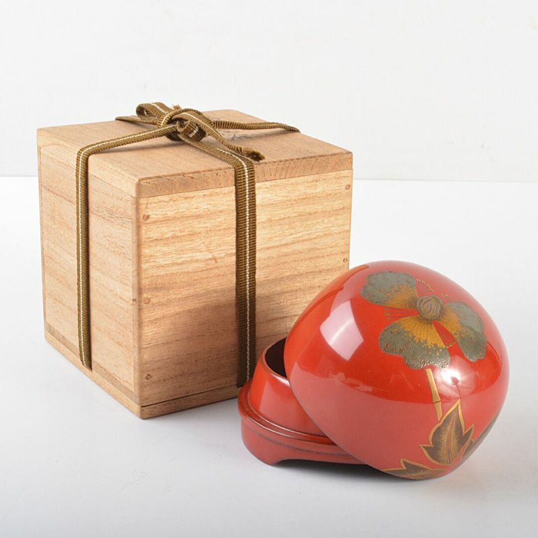 輪島塗 【古美味】川岸充雅作 輪島乾漆造り 柿香合 壱 茶道具 保証品