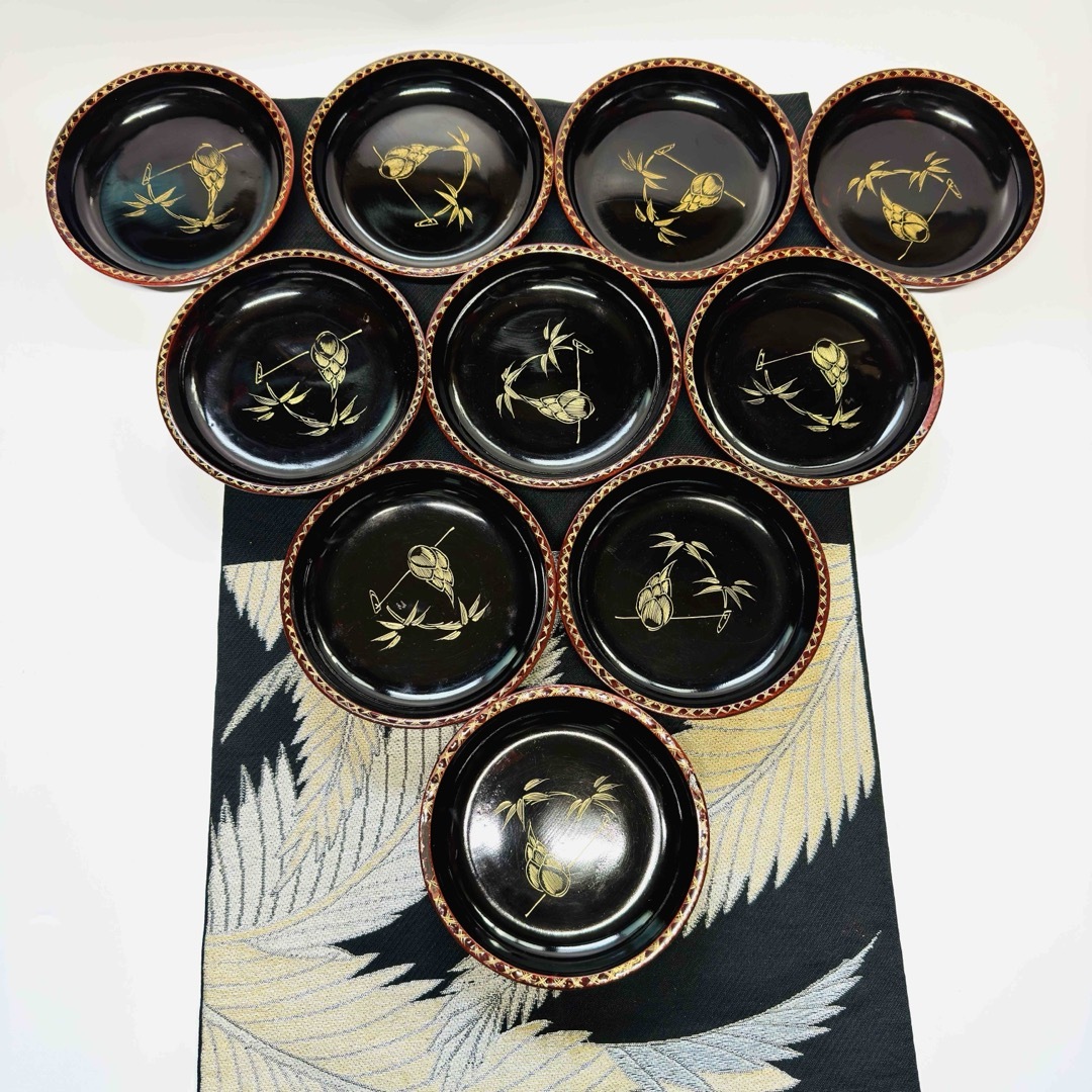 漆器 輪島塗 沈金 金蒔絵 木製 皿 10客 時代物