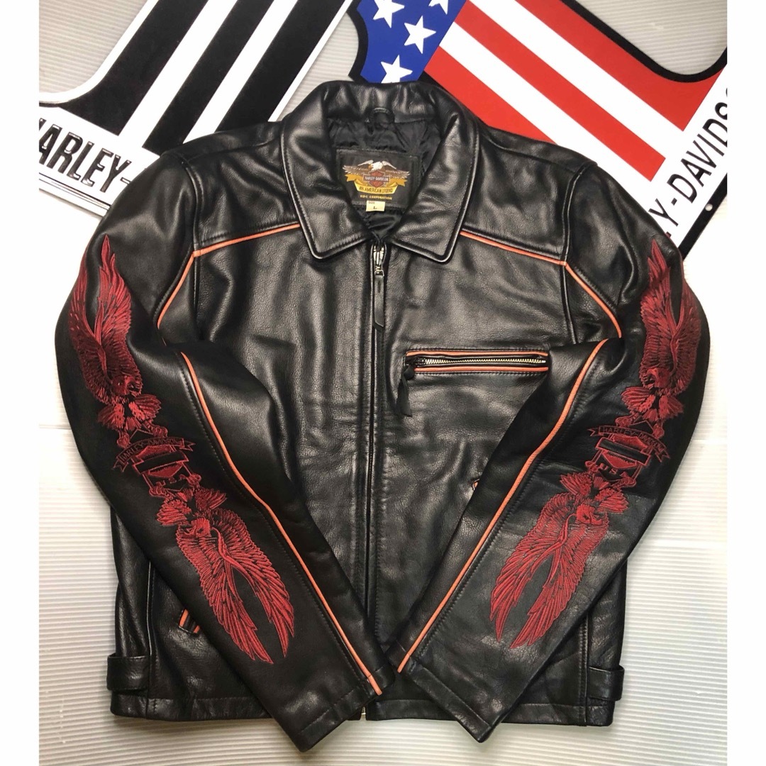 Harley Davidson - 【稀少！金赤糸刺繍限定品！】山羊&牛革ハーレー