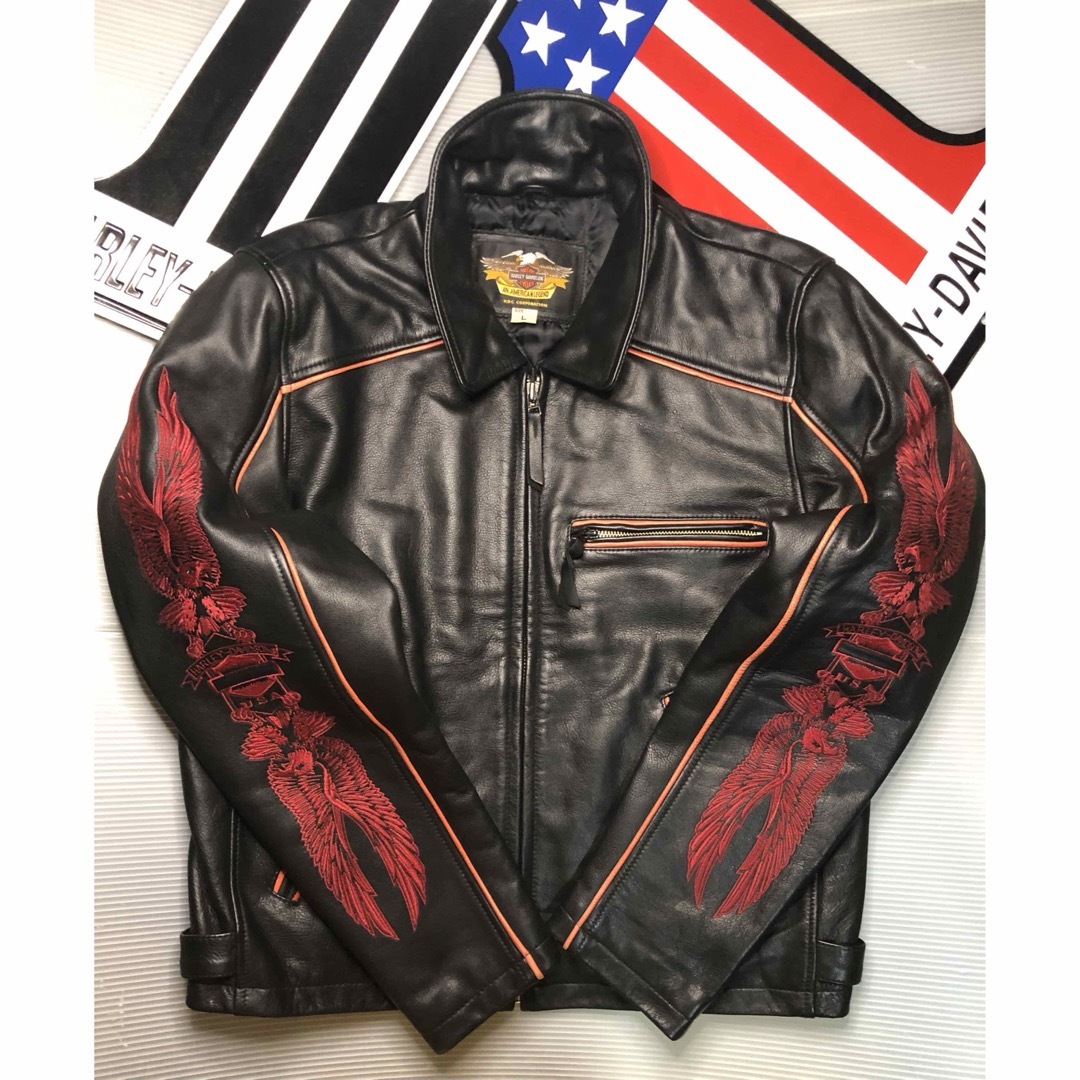 Harley Davidson - 【稀少！金赤糸刺繍限定品！】山羊&牛革ハーレー