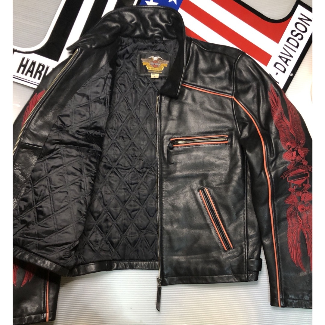 Harley Davidson - 【稀少！金赤糸刺繍限定品！】山羊&牛革ハーレー