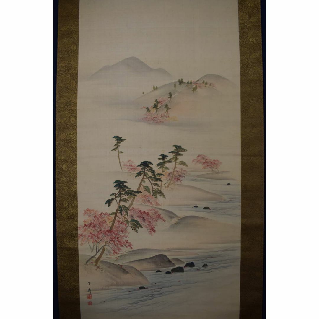 真作】吉村了斎/孝文/春秋之図/桜花紅葉図/双幅/掛軸☆宝船