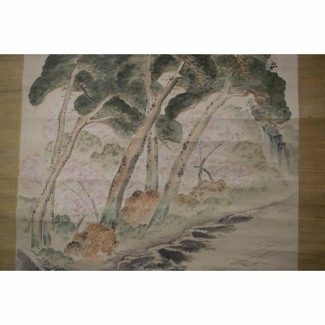 真作】柴田義薫/春景嵐山山水図/高砂之図/双幅/掛軸☆宝船