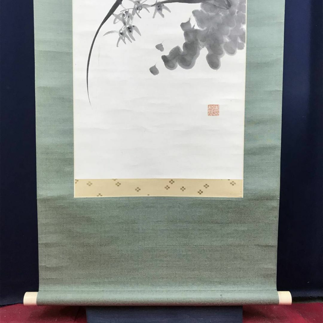 真作/滝和亭/秋蘭図/ラン図/花図/花鳥図/掛軸☆