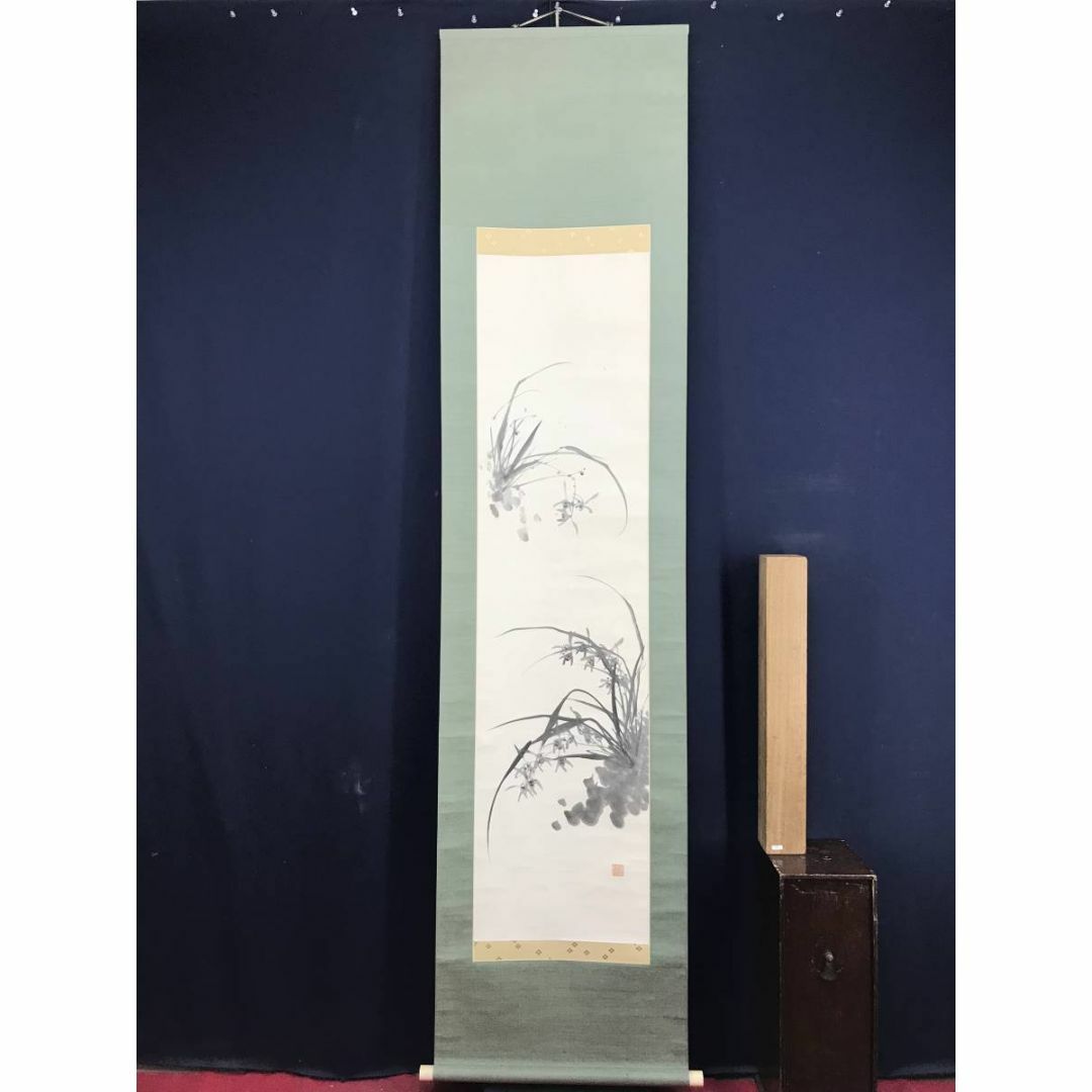 真作/滝和亭/秋蘭図/ラン図/花図/花鳥図/掛軸☆