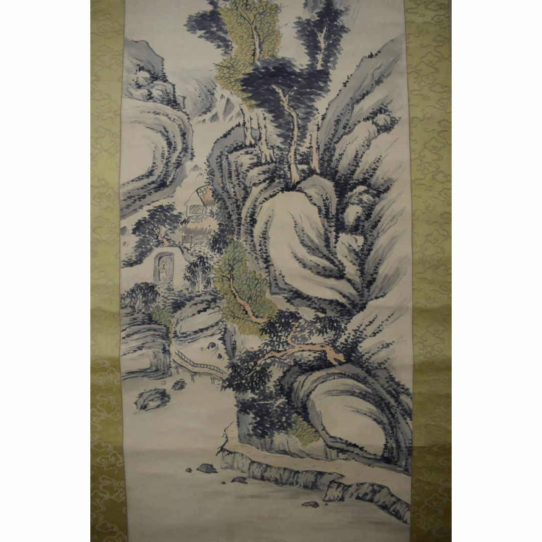 真作/大西太白/避暑向林泉図/山水人物図/掛軸☆宝船☆Z-